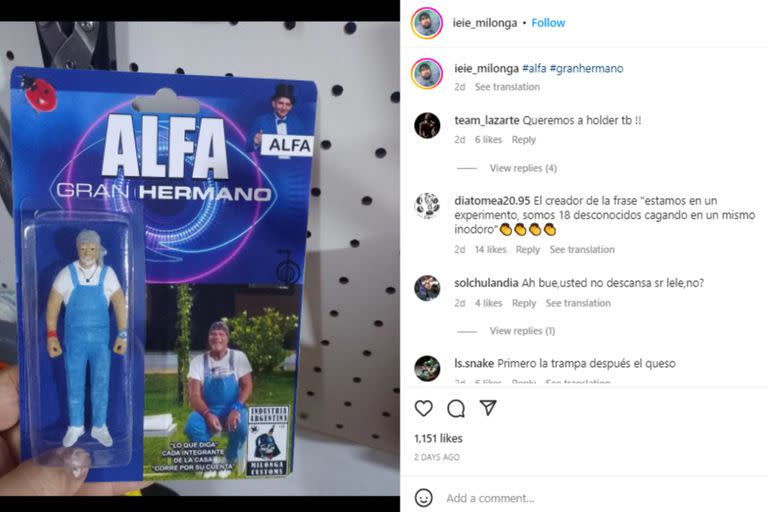 Salió a la venta el muñeco de Alfa (Foto Instagram @ieie_milonga)