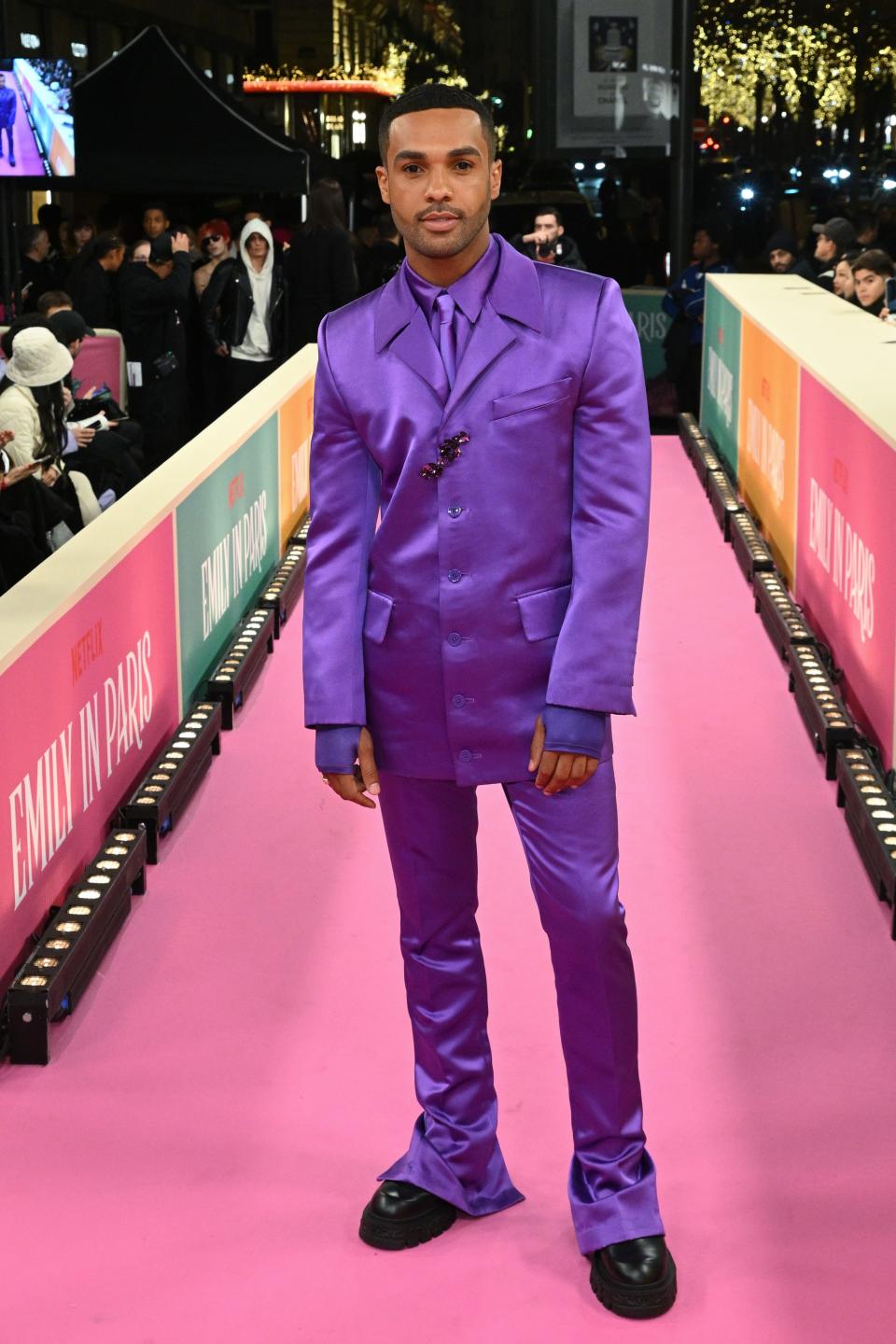 Lucien Laviscount at the world premiere of "Emily In Paris" season 3 on December 6, 2022, in Paris, France.