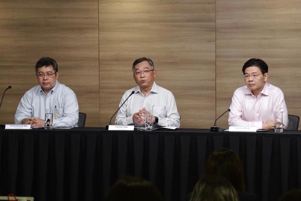 Health Minister Gan Kim Yong speaking at the multi-ministry taskforce press conference on Tuesday (25 February).