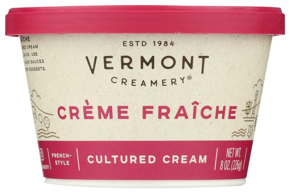 <p><a href="https://www.amazon.com/Vermont-Creamery-Cr%C3%A8me-Fra%C3%AEche/dp/B007NK0P3C/ref=sr_1_1_f3_0o_fs?crid=9HQMS5Q1JNSN&dib=eyJ2IjoiMSJ9.QZM1mvNfvVg6ZoosZfsKPpZLByERmTFc79Egm2fBj9fmRLLbS7ORCHaZ3COqsFjNrxl8YbCP10OLO_FCXbltXrW6VakB7L2hP8xC7yvaklVTq-t8q352tao4D-xHxW03L-w9Ho35bzWJF24eZypbhWfRsIcKkbvTe1Mjn_CQc0Jo2WEqYvq_l-JRrSjjPRg5u01qNMJ-b1AzJtg4vagugEDzFhTXWD7qQybdxpk3B5iVKzfxu5xg9RYpFZwwCCPvawaa74zSlf9qKZxgoNkkNKdf6CFad9CzSTxuhWpxvUg.oZcg4R1vZr5JFVrN7KJO6VuesI8t8dVkJuuLe78Q9x4&dib_tag=se&keywords=creme+fraiche&qid=1713550977&sprefix=creme+fraiche%2Caps%2C78&sr=8-1&tag=syn-yahoo-20&ascsubtag=%5Bartid%7C2164.a.60550847%5Bsrc%7Cyahoo-us" rel="nofollow noopener" target="_blank" data-ylk="slk:Shop Now;elm:context_link;itc:0;sec:content-canvas" class="link ">Shop Now</a></p><p>Vermont Creamery Crème Fraîche</p><p>$5.99</p>