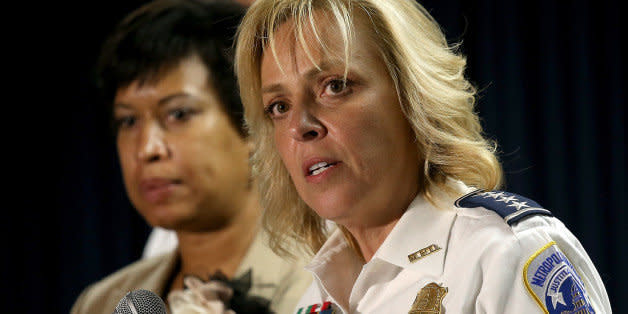WASHINGTON, DC - MAY 21: Mayor Muriel Bowser (L) of Washington, DC listens as Chief of the Metropolitan Police Department Cathy Lanier (R) speaks at a press conference at police headquarters May 21, 2015 in Washington, DC. Bowser and Lanier asked the public for help in locating a suspect, Daron Dylon Wint, in a quadruple murder in the killing of Savvas Savopoulos and his family. Authorities believe Wint may have traveled to the Brooklyn, New York area. (Photo by Win McNamee/Getty Images) (Photo: )