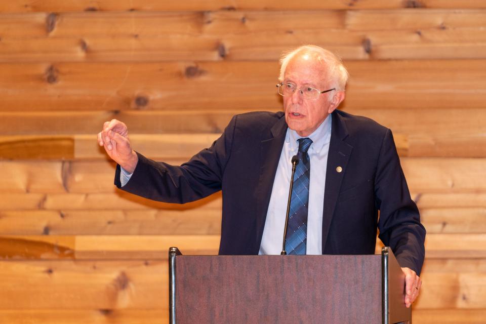 Sen. Bernie Sanders, chairman of the Senate Health, Education, Labor, and Pensions (HELP) Committee, speaks during a field hearing on hospital staffing Friday at Rutgers.