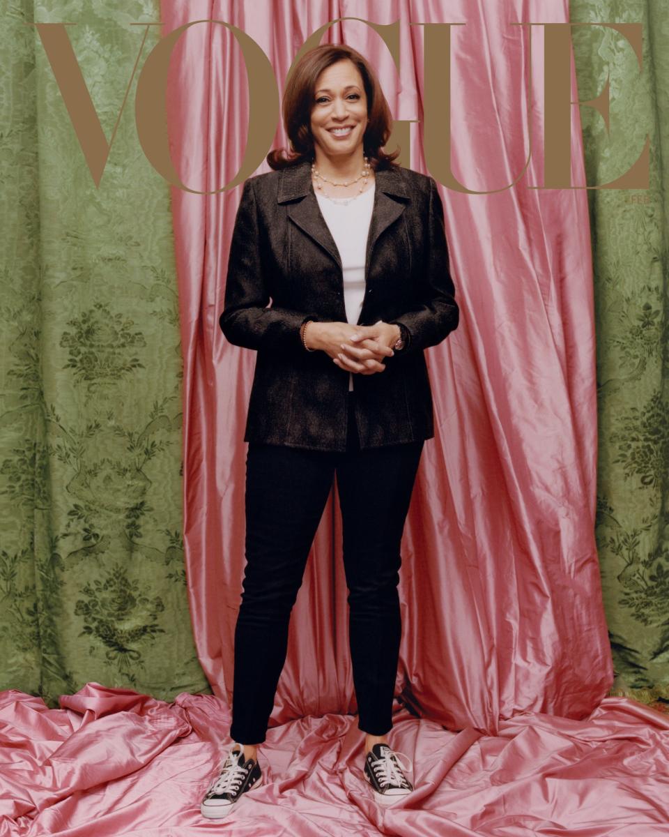 Vice President-elect Kamala Harris appears on the February cover of Vogue. (Photo: Tyler Mitchell/Vogue)