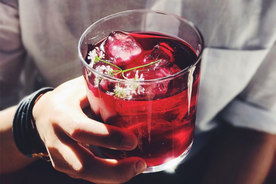 Mezcal Cocktail with Hibiscus and Cilantro