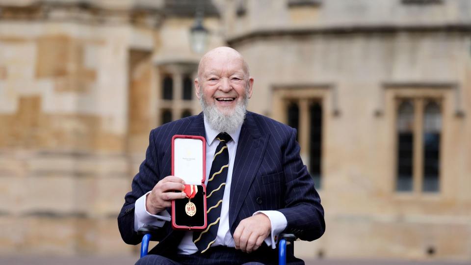 Sir Michael Eavis, founder of Glastonbury Festival, after being made a Knight Bachelor by the Princess Royal 