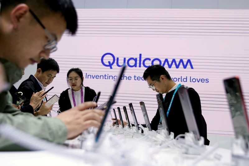FILE PHOTO: A Qualcomm sign is seen at the second China International Import Expo (CIIE) in Shanghai