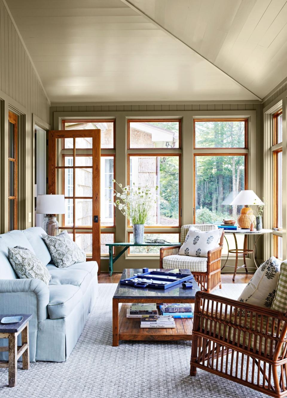 Mountain House Sunroom with Blue Accents