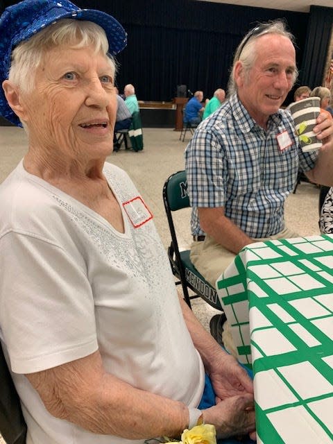 Delores Hamilton, 92, was honored Saturday for her 75-year anniversary as a graduate of Mendon High School. The district held its annual all-class reunion over the weekend.