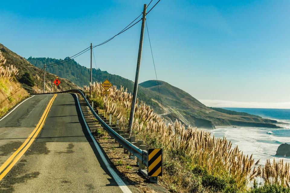 An empty stretch of Highway 1 on the coast in California