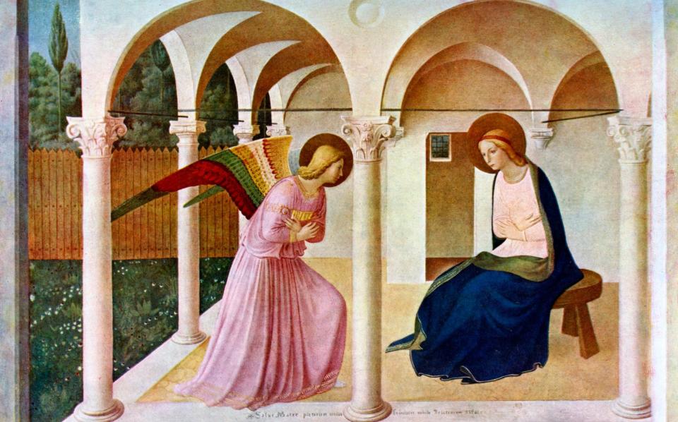 Fra Angelico's The Annunciation (c.1438-1445) with the archangel Gabriel in pink - Print Collector/Hulton Archive