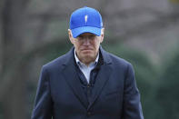 President Joe Biden walks off of Marine One on the South Lawn of the White House in Washington, Monday, Feb. 6, 2023, after returning from a weekend at Camp David in Maryland. (AP Photo/Susan Walsh)