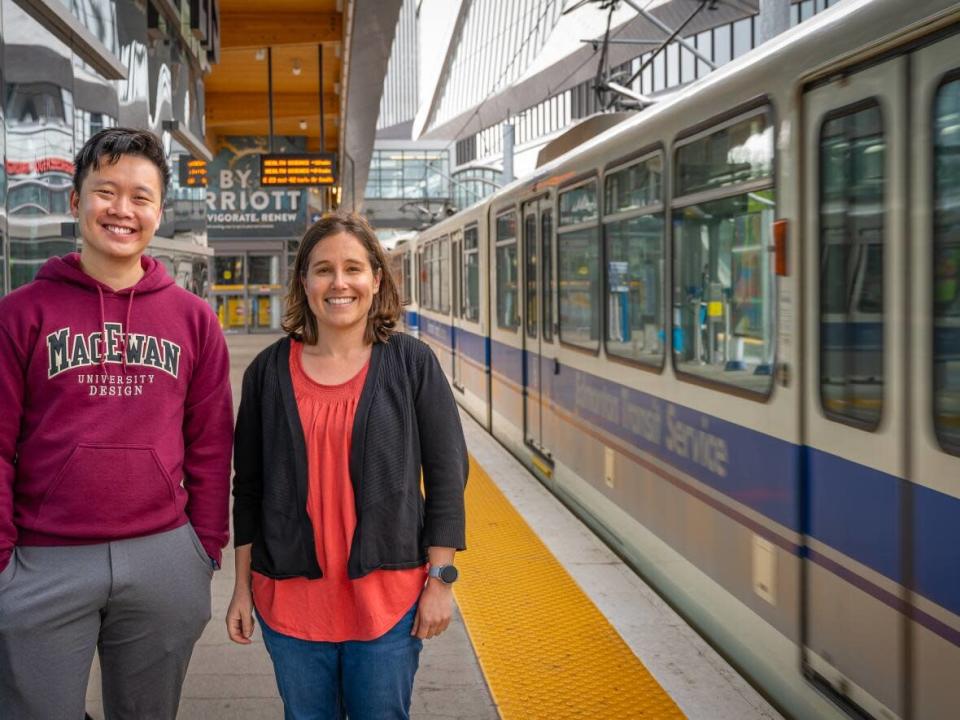 Associate professor Isabelle Sperano, right, taught the course to seven design students including Vik Chu, left. (MacEwan University - image credit)