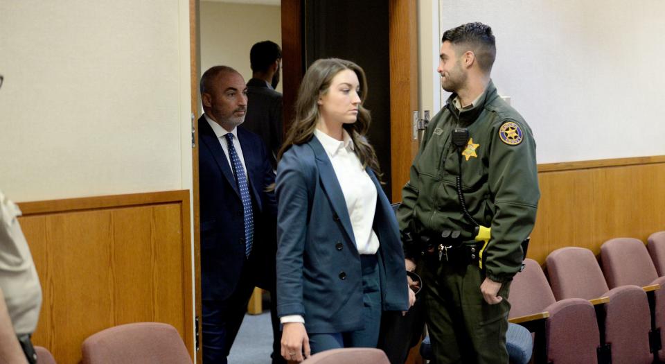 Bryn Spejcher walks into Ventura County Superior Court for the start of her manslaughter trial on Nov. 9.