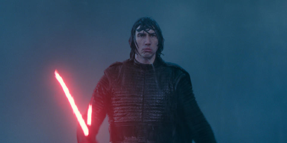 This image released by Disney/Lucasfilm shows Adam Driver as Kylo Ren in a scene from "Star Wars: The Rise of Skywalker." (Disney/Lucasfilm Ltd.)
