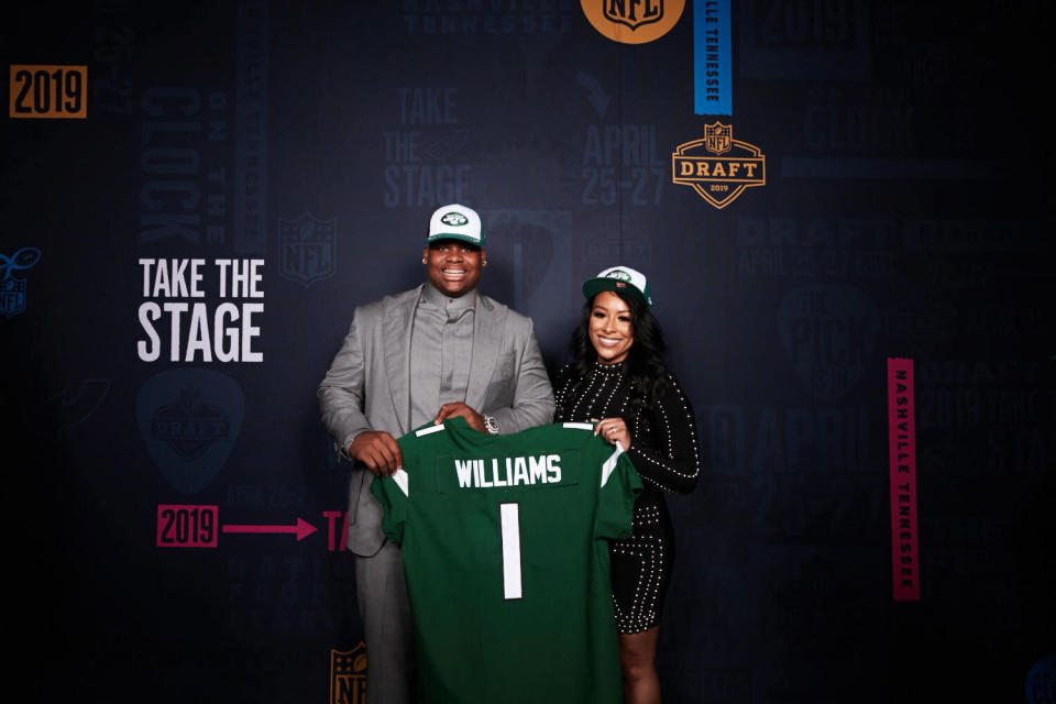 Quinnen Williams and his agent Nicole Lynn were all smiles after the Jets selected the Alabama star defensive lineman third overall in the NFL draft. (Photo courtesy of Nicole Lynn) 