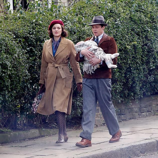Brad and Marion on the set of Allied. Source: Getty