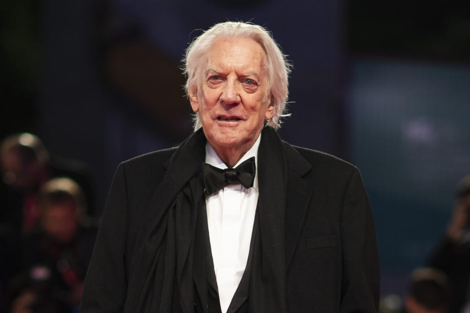 FILE - Actor Donald Sutherland appears at the premiere of the film "The Burnt Orange Heresy" at the 76th edition of the Venice Film Festival, Venice, Italy, on Sept. 7, 2019. Sutherland, the towering Canadian actor whose career spanned "M.A.S.H." to "The Hunger Games," has died at 88. (Photo by Arthur Mola/Invision/AP, File)