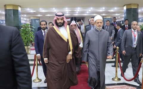 Sheikh Ahmed Mohamed el-Tayeb, Egyptian Imam of al-Azhar Mosque receives Saudi Crown Prince Mohammad Bin Salman in Cairo - Credit: Egyptian Presidency/Handout via REUTERS