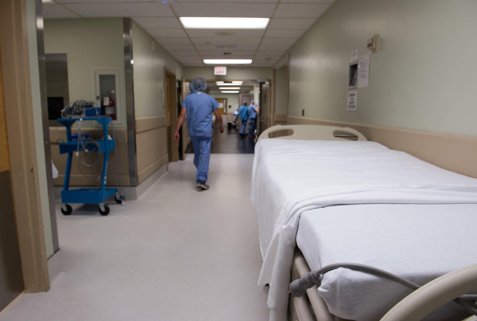 An empty gurney outside an operating room at MedStar Georgetown University Hospital in Washington D.C.