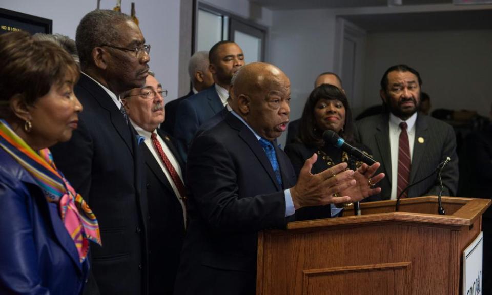 Democratic representative from Georgia, John Lewis, speaks as the Congressional Black Caucus announced its endorsement for Hillary Clinton during the 2016 US election. 