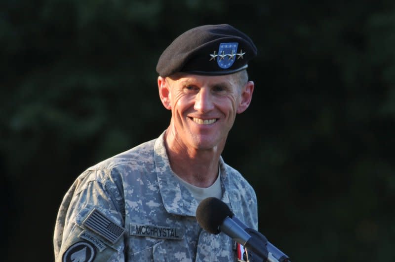 Army Gen. Stanley McChrystal speaks at his retirement ceremony at Fort McNair in Washington on July 23, 2010. On May 11, 2009, Gen. David McKiernan, the top U.S. commander in Afghanistan, was fired and replaced by McChrystal. File Photo by Alexis C. Glenn/UPI