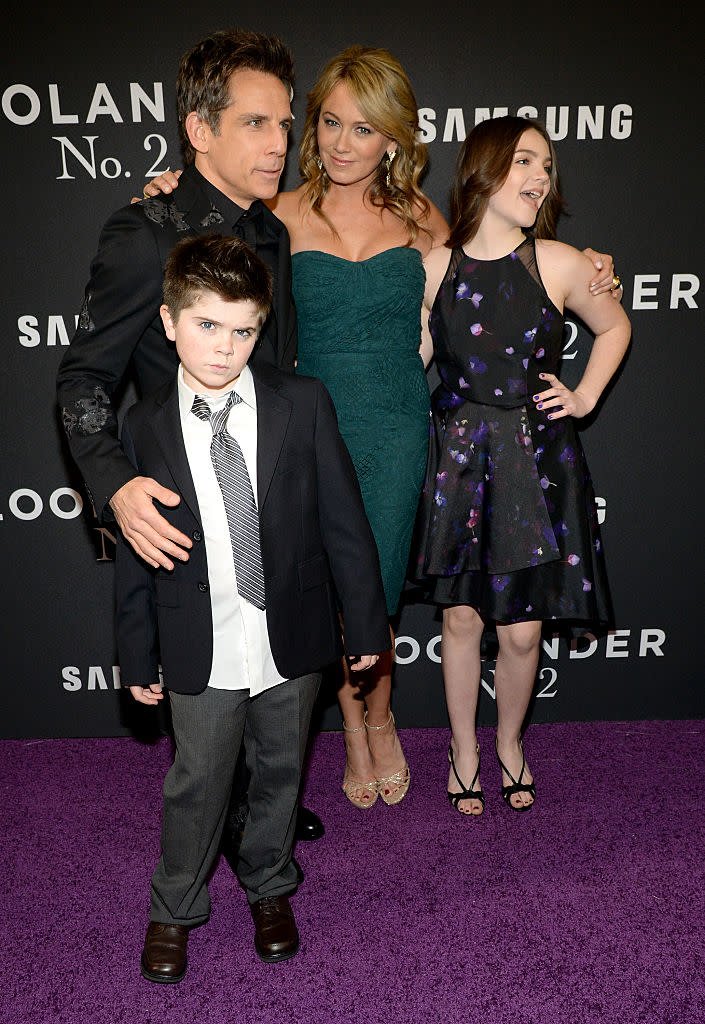 NEW YORK, NY - FEBRUARY 09:  (L-R) Quinlin Stiller, Ben Stiller, Christine Taylor and Ella Stiller attend the "Zoolander 2" World Premiere  at Alice Tully Hall on February 9, 2016 in New York City.  (Photo by Kevin Mazur/Getty Images)