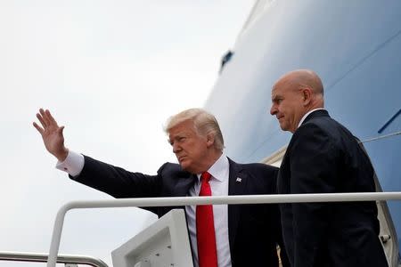 U.S. President Donald Trump and White House National Security Advisor H.R. McMaster board Air Force One as they depart Joint Base Andrews in Maryland, U.S., June 16, 2017, before their departure to Miami, Florida. REUTERS/Carlos Barria