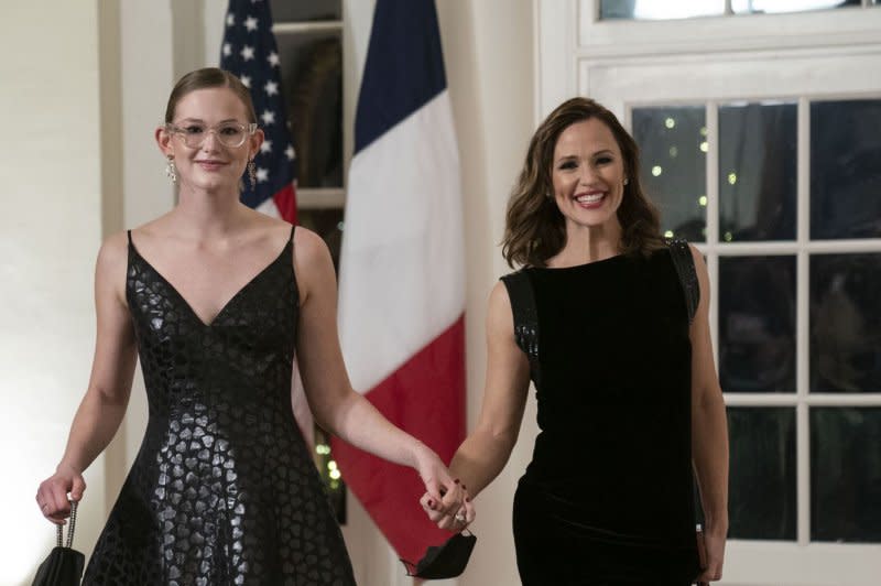 Jennifer Garner (R) shared photos that captured her emotional response to her daughter Violet Affleck graduating from high school. File Photo by Sarah Silbiger/UPI