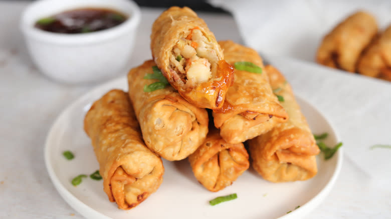 shrimp egg rolls on plate