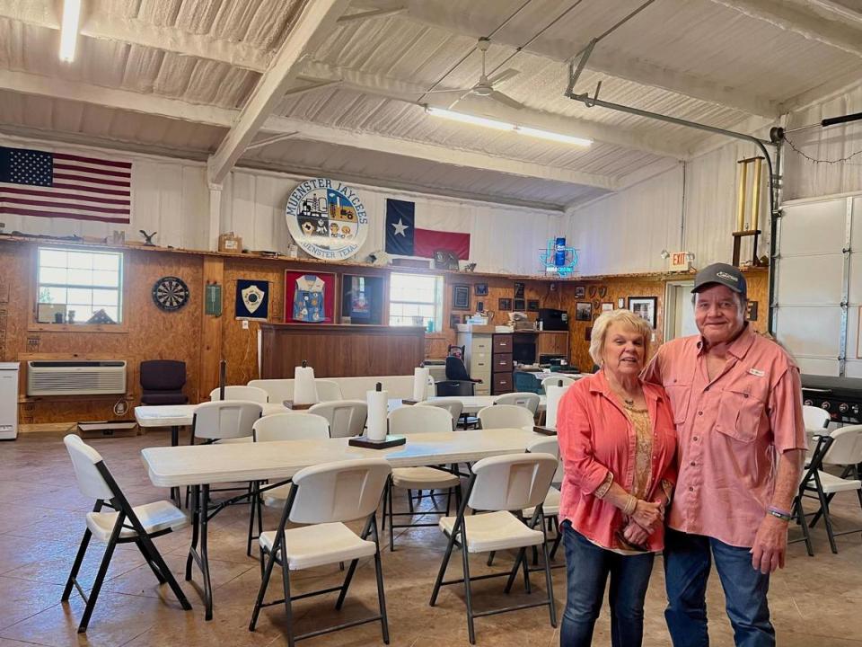 Trudi and Wayne K at the Jaycees shed next to the ballparks and beer trailer