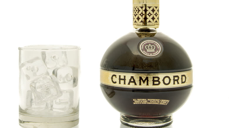 Chambord liqueur with rocks glass