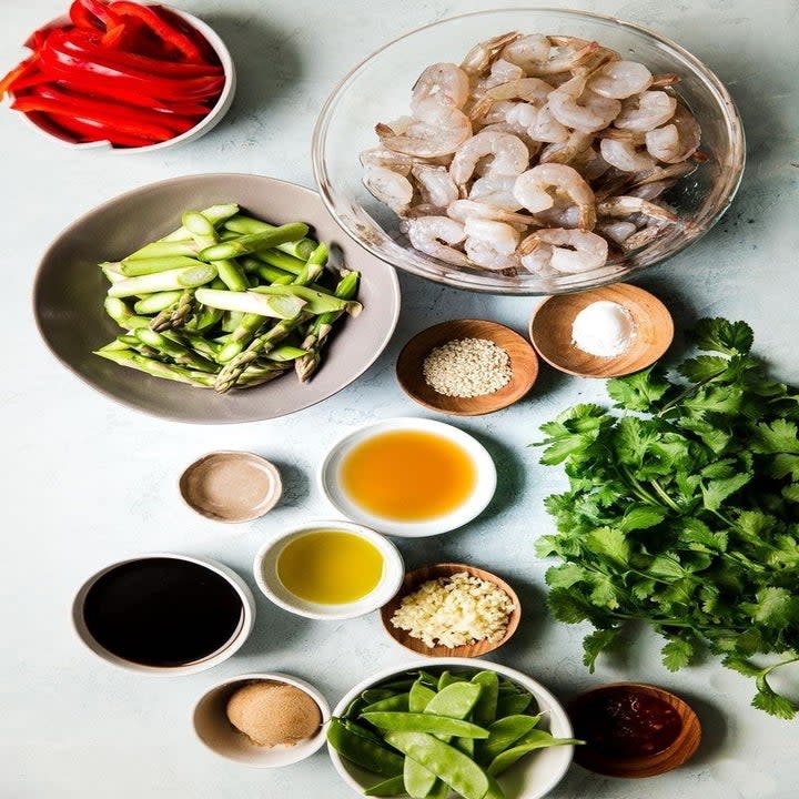 Shrimp stir fry ingredients.