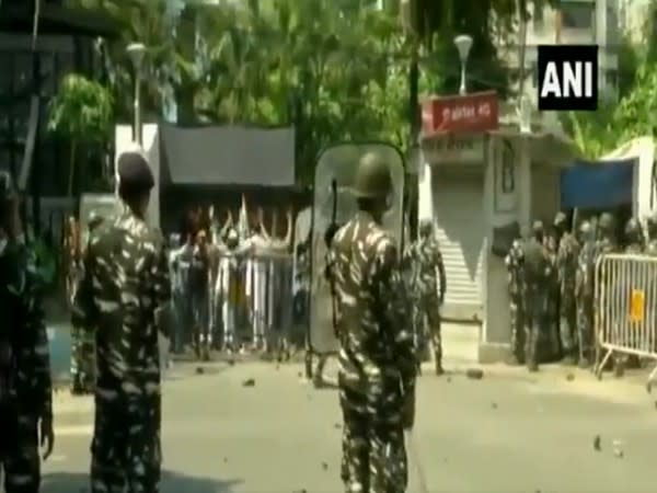 Visuals from outside CBI office in Kolkata (ANI)