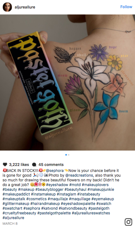 One makeup artist created a garden of flowers instead of a standard rectangular Kat Von D Everlasting Liquid Lipstick swatch.