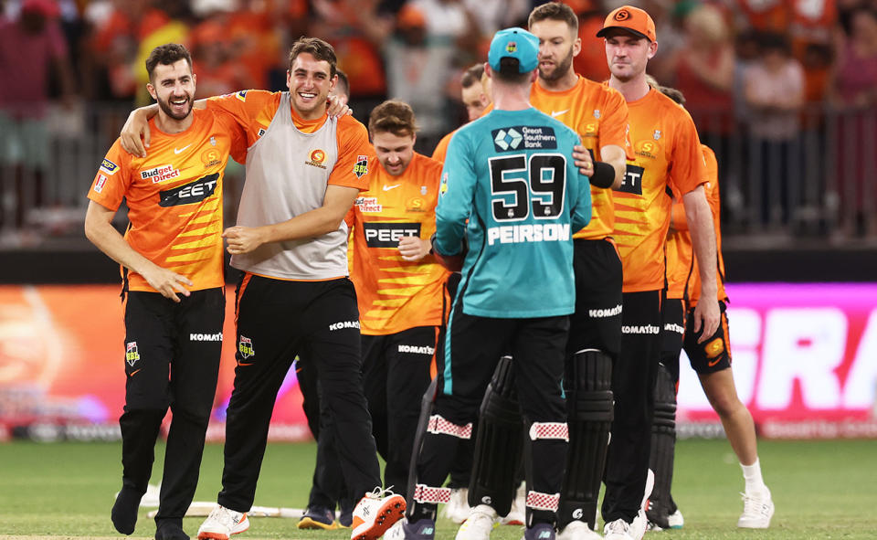 Perth Scorchers players, pictured here celebrating after their win in the BBL final.