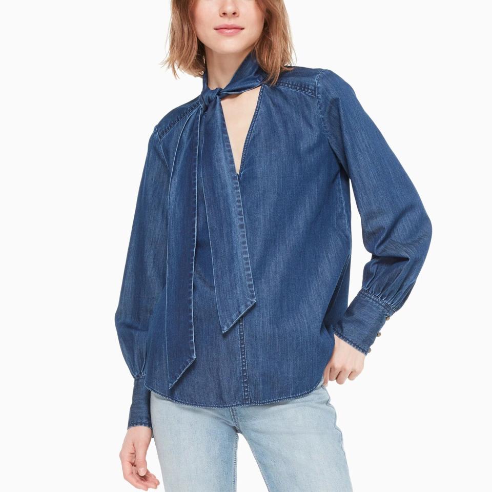 Tie-Neck Denim Top