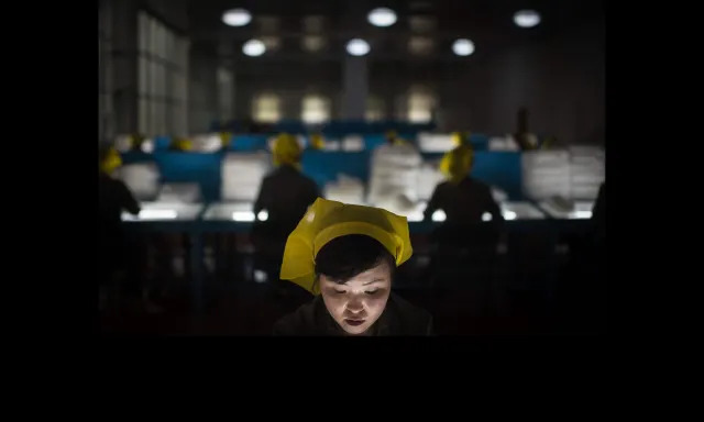 <span>A worker at a factory in Pyongyang. North Korea has been accused of using exports of wigs made of human hair to skirt sanctions. </span><span>Composite: AFP/Getty Images</span>