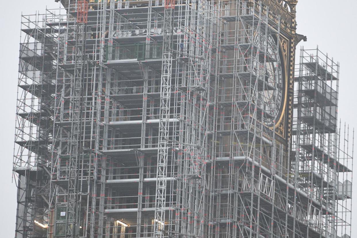 Big Ben's tower almost completely encased in scaffolding today: Jeremy Selwyn