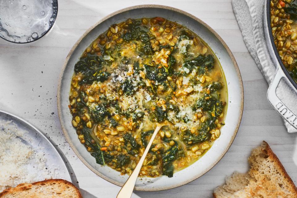 <h1 class="title">Carla's Lentil and Greens Soup recipe</h1><cite class="credit">Photo by Chelsea Kyle, Food Styling by Anna Stockwell</cite>