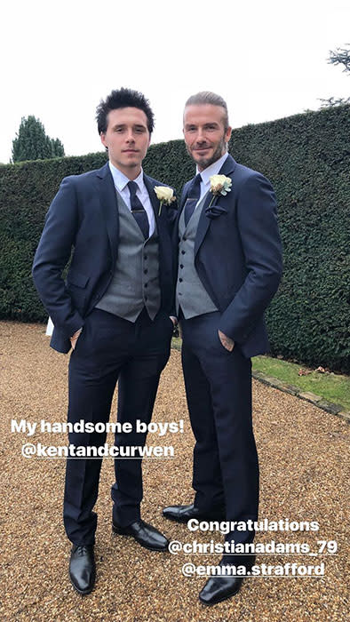 David Beckham and son Brooklyn suit up for family wedding