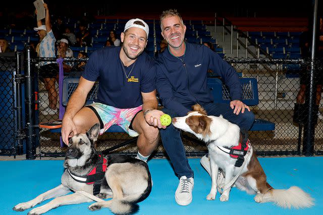 <p>Emma McIntyre/Getty</p> Colton Underwood (left) and Jordan C. Brown photographed in 2023