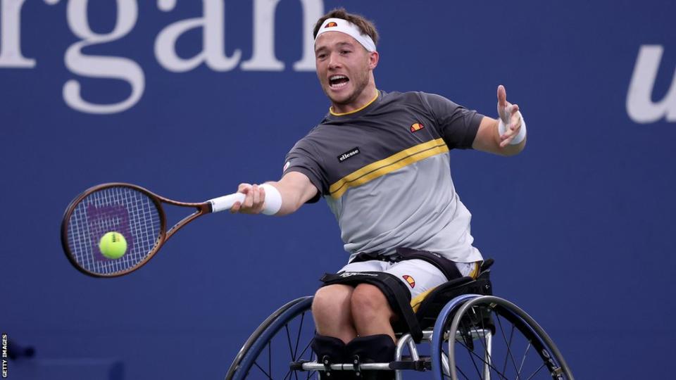 Alfie Hewett plays a shot at the US Open