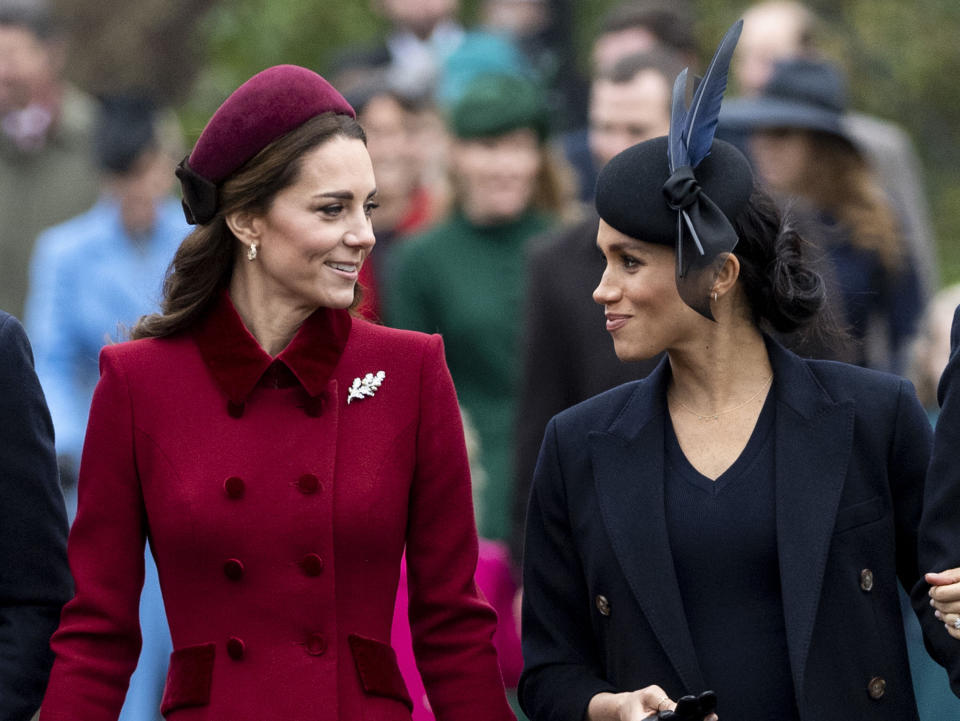 Kate and Meghan attend church on Christmas Day in 2018. (Photo: Mark Cuthbert via Getty Images)