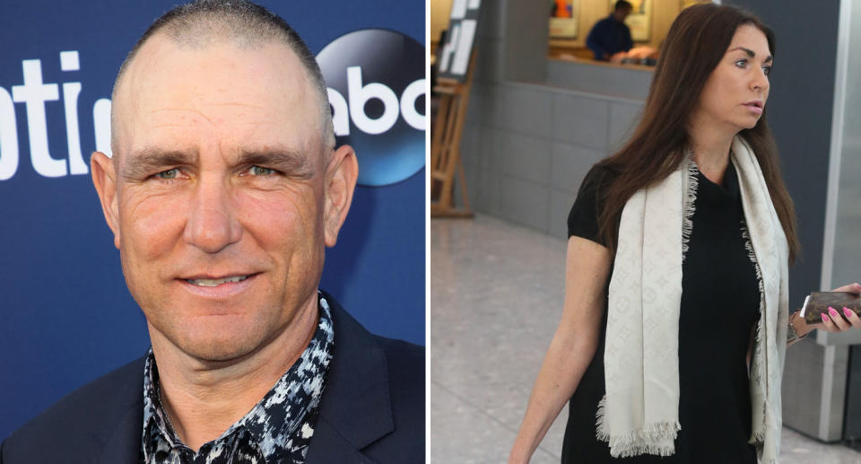 Pictured on the left is UK actor Vinnie Jones and on the right is his wife, Tanya. She died at her Los Angeles home with her husband by her side.