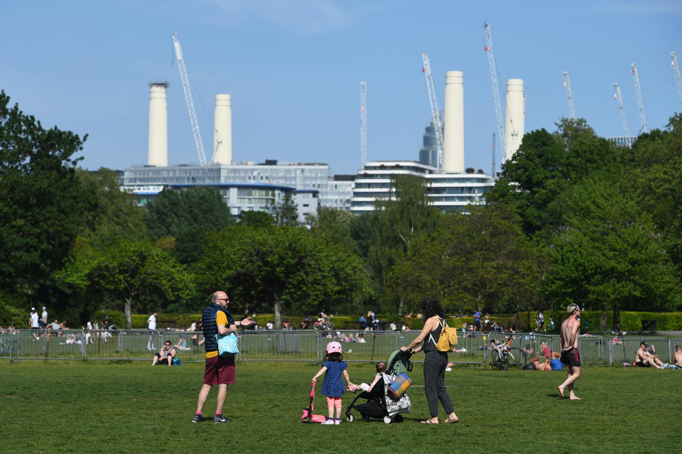 People in Battersea Park, London, as the UK continues in lockdown to help curb the spread of the coronavirus. (Photo by Kirsty O'Connor/PA Images via Getty Images)