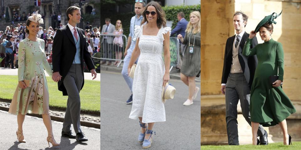 <p>Pippa Middleton may best be known for her <a rel="nofollow noopener" href="https://www.harpersbazaar.com/wedding/photos/g1522/kate-middleton-prince-william-wedding-photos/?slide=10" target="_blank" data-ylk="slk:jaw dropping;elm:context_link;itc:0;sec:content-canvas" class="link ">jaw dropping</a> Maid of Honor dress at sister Kate Middleton's wedding, or as a doting aunt to the Duchess of Cambridge's three royal children (Prince George, Princess Charlotte, and Prince Louis). But now, she's a first-time mother herself. Middleton <a rel="nofollow noopener" href="https://www.harpersbazaar.com/wedding/photos/a9899155/pippa-middleton-wedding-james-matthews/" target="_blank" data-ylk="slk:wed husband James Matthews;elm:context_link;itc:0;sec:content-canvas" class="link ">wed husband James Matthews</a> last year in London, and the couple just <a rel="nofollow noopener" href="https://www.harpersbazaar.com/celebrity/latest/a23627026/pippa-middleton-gives-birth-first-child/" target="_blank" data-ylk="slk:welcomed a baby boy;elm:context_link;itc:0;sec:content-canvas" class="link ">welcomed a baby boy</a> on October 15. Here, we take a look at all of the new mom's best maternity looks from the past nine months. Plus, read <a rel="nofollow noopener" href="https://www.harpersbazaar.com/celebrity/latest/a21211930/pippa-middleton-pregnant-first-baby/" target="_blank" data-ylk="slk:all of the details about the new baby;elm:context_link;itc:0;sec:content-canvas" class="link ">all of the details about the new baby</a>, and see <a rel="nofollow noopener" href="https://www.harpersbazaar.com/celebrity/latest/a23830775/pippa-middleton-birth-kate-middleton-prince-william-response/" target="_blank" data-ylk="slk:how the royal family is reacting;elm:context_link;itc:0;sec:content-canvas" class="link ">how the royal family is reacting</a> to the happy news. </p>