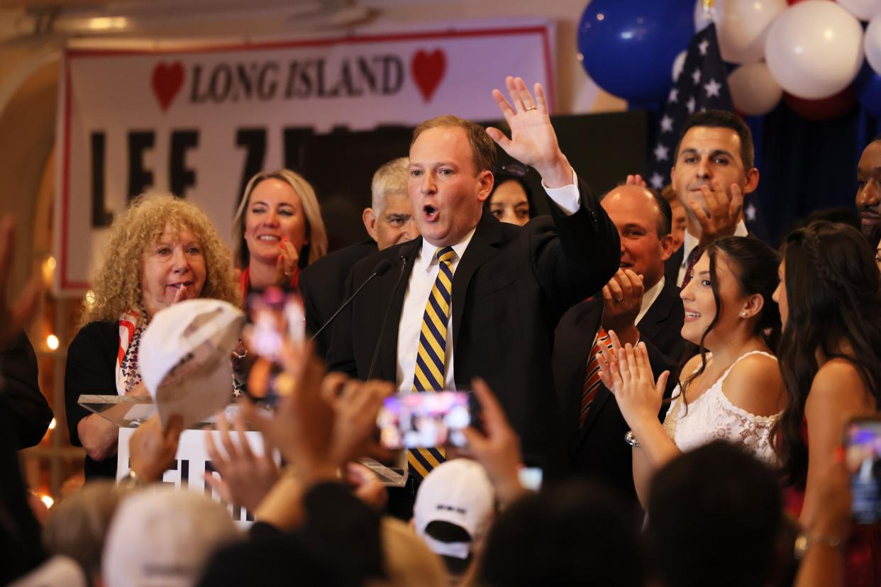 GOP Candidate for Governor Rep. Lee Zeldin (R-NY) speaks during his election night party at the Coral House on June 28, 2022 in Baldwin, New York. 