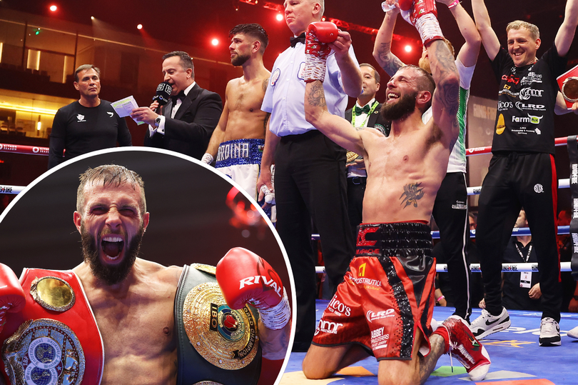 Photo shows Anthony Cacace after becoming IBF World champion on Saturday night