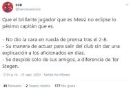 Su actitud en los últimos meses está empezando a cansar a cierto sector de la afición culé. (Foto: Twitter / <a href="http://twitter.com/barcamaniacos/status/1309446542055616513" rel="nofollow noopener" target="_blank" data-ylk="slk:@barcamaniacos;elm:context_link;itc:0;sec:content-canvas" class="link ">@barcamaniacos</a>).