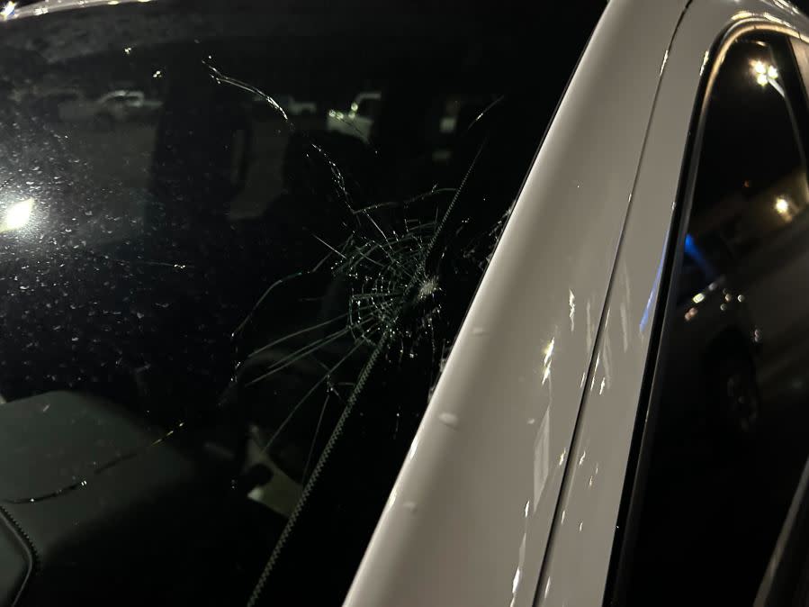 Vehicle damaged by hail in Marble Falls (KXAN photo/Dylan McKim)